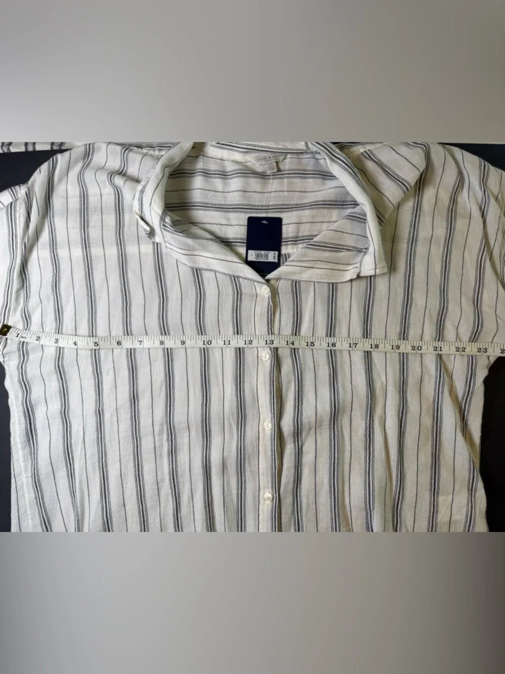 Lucky Brand Striped Button Front Short Sleeve Blouse Top NWT Size Large - Picture 7 of 8